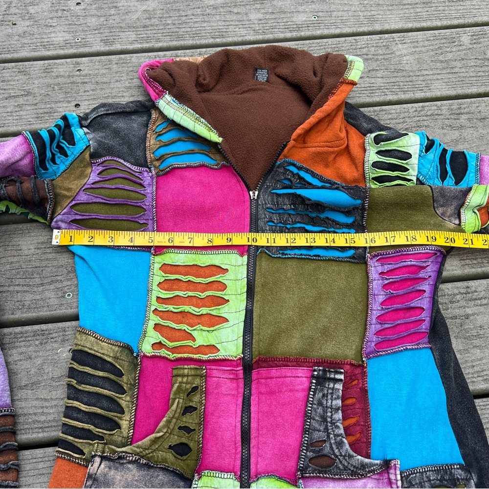 Vintage KPC Hooded Jacket Long Size XL Patchwork Jacket Boho Hippie - Picture 7 of 13